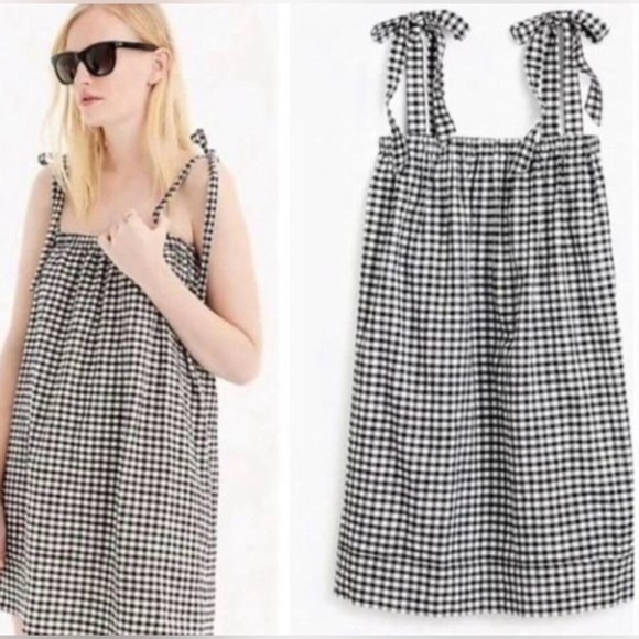 J. Crew Tops - J Crew black white gingham check top tunic, tie straps, sz small Elastic smocked